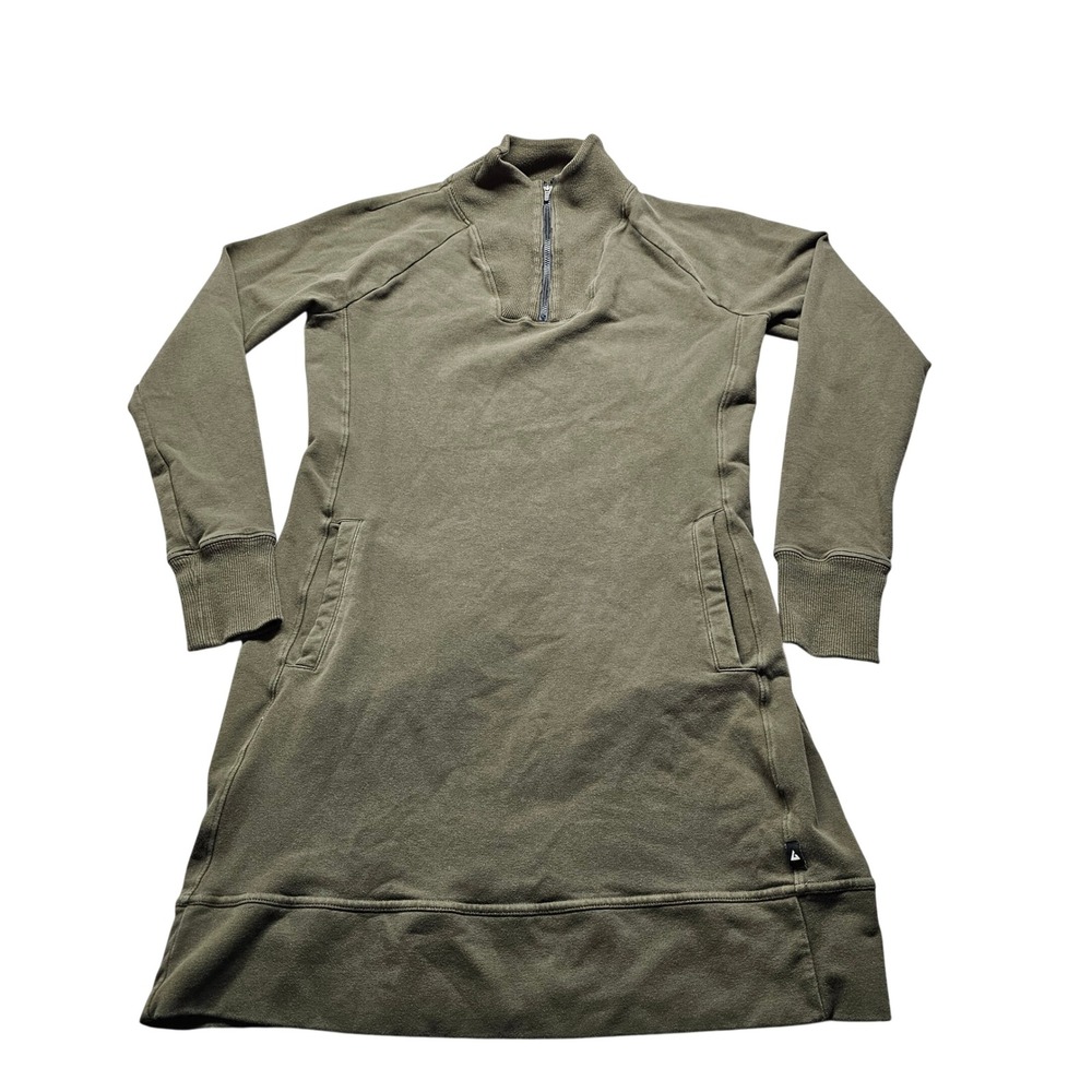 American Giant Quarter Zip Sweatshirt Dress Small Olive Green Long Sleeve Pocket